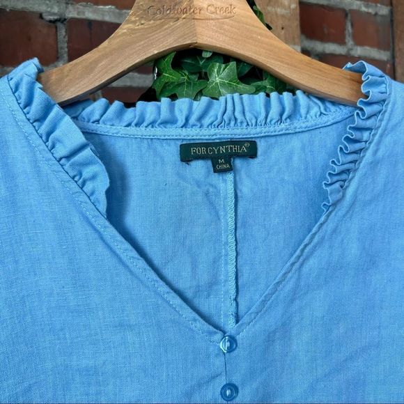 For Cynthia 100% Linen Blue Sailorcore Top S: M - Picture 3 of 9